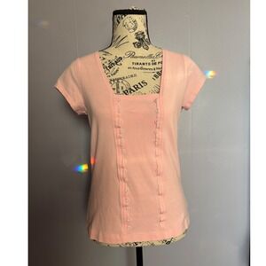 VTG 90s Coquette Girly Ballet Stretch Pink Square Neck Rhinestone Detail Top S